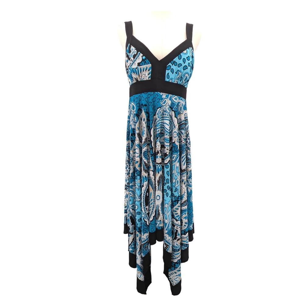 Dressbarn Blue Paisley Handkerchief Hem Dress Sleeveless Fit & Flare Midi‎ Sz 10